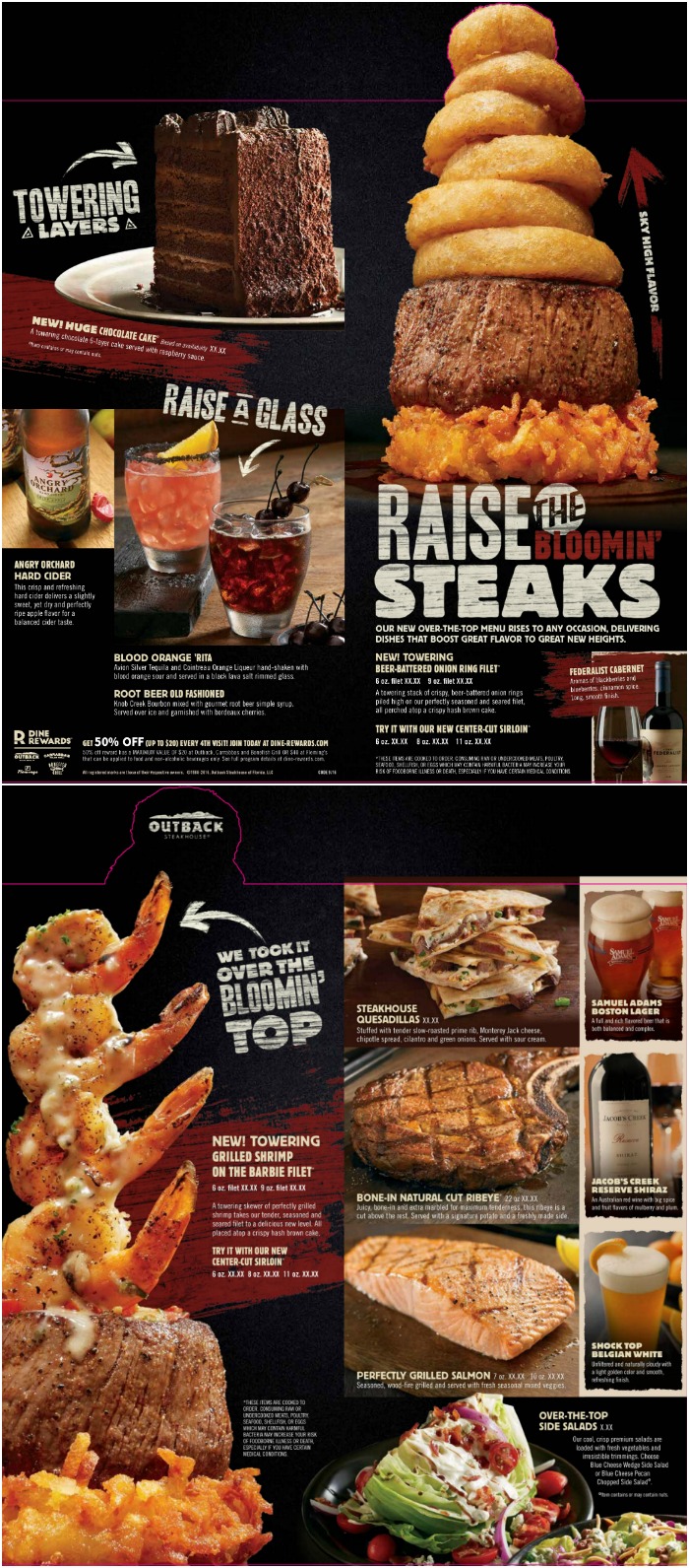 Raise the Steaks Menu - Outback Steakhouse is over the Top!