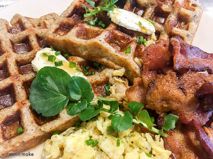 Commune - heirloom cornmeal waffles with bacon