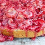 strawberry upside down cake side view