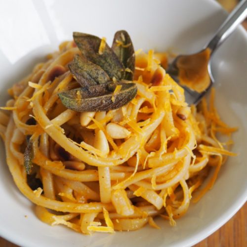 Pumpkin Pasta with Crispy Fried Sage and Pine Nuts - Eat Move Make