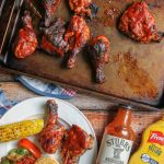 honey mustard marinated chicken with BBQ sauce