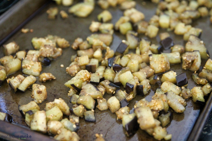 baked eggplant on cookie sheet