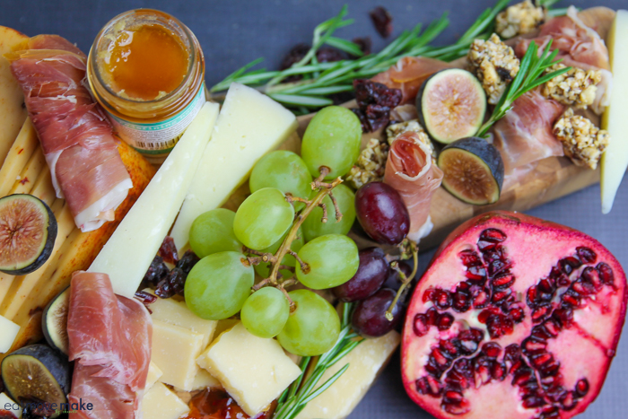 fruit on cheese tray grazing board