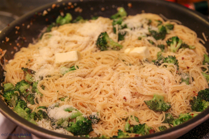 butter, parmesan cheese, broccoli and pasta