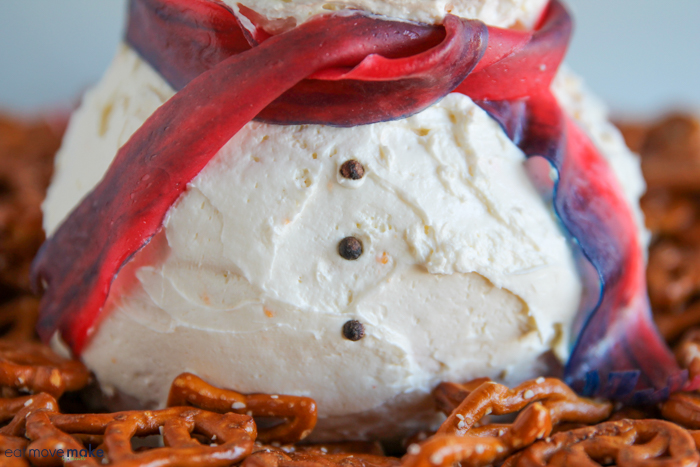 scarf on cheese ball snowman