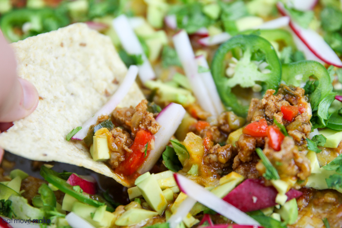 dipping chip in turkey taco skillet bake
