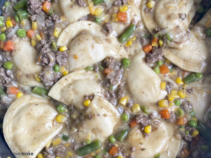 close-up of pierogies