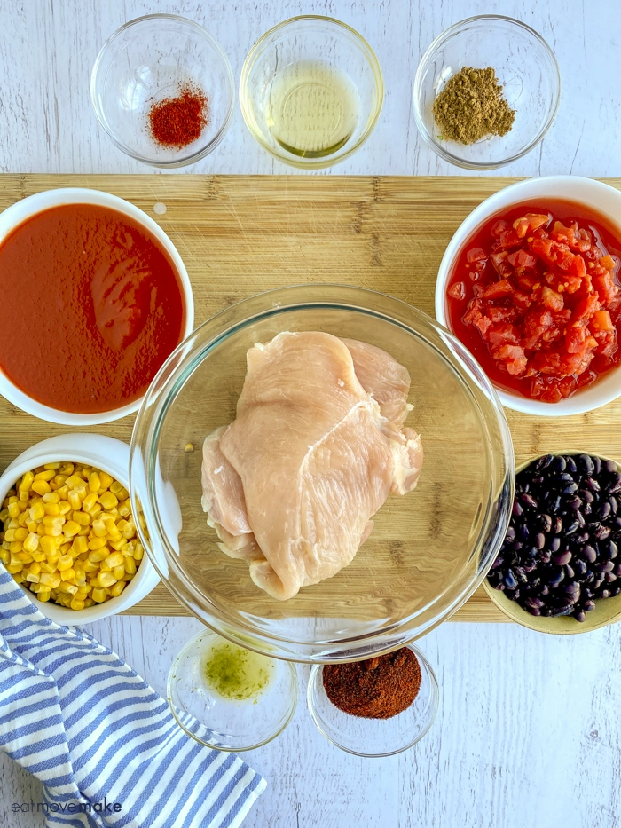 ingredients for chicken chili rice bowls