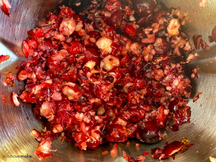 chopped cranberries in blender