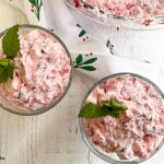 cranberry fluff with mint garnish