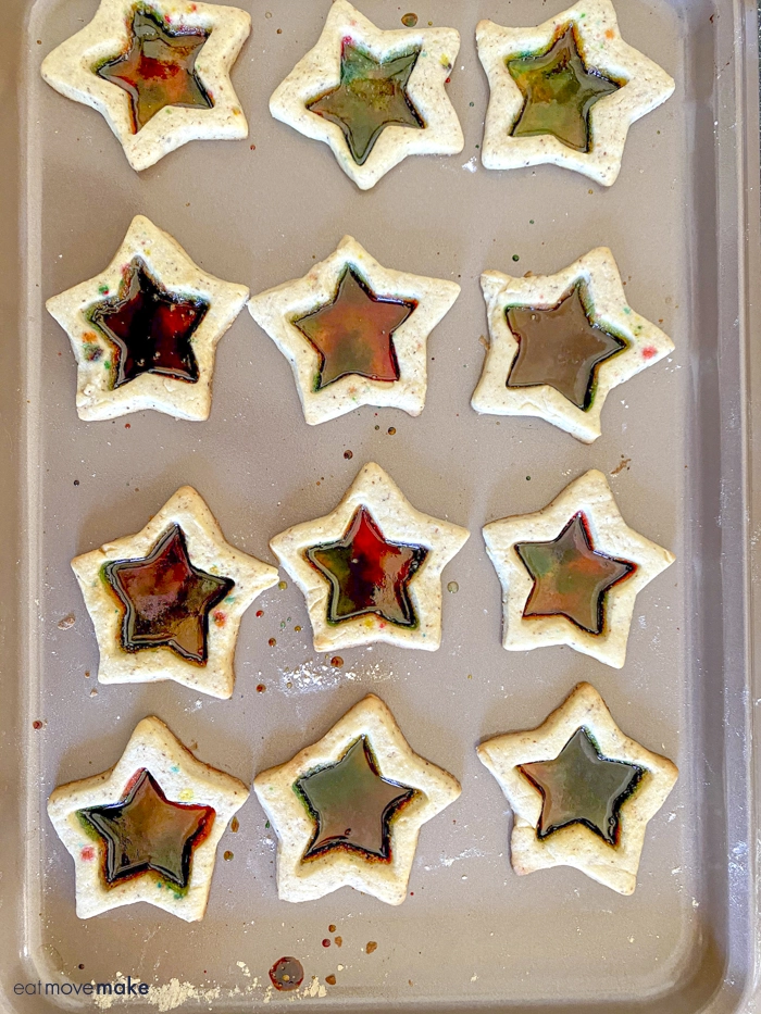 stained glass cookies on cookie sheet