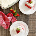 strawberry jello cake on plates