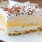close-up banana pudding square on plate