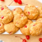 cherry drop cookies on tray.