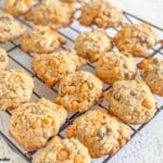 oatmeal raisin butterscotch cookies on wire rack.