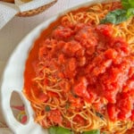 capellini_pomodoro in white serving bowl.