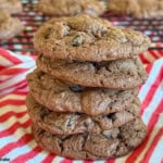 stack of five black forest cookies with dried cherries.