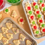 holiday spritz cookies on table.